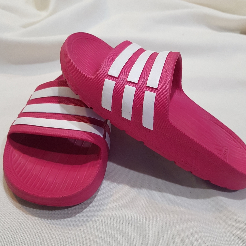 Adidas Pink and White Slide Sandals